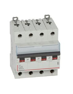 Disjoncteur magnétothermique automatique Legrand DX³ 407929E, tétrapolaire (4P), 20 A, courbe C, 6 kA, 400 V CA