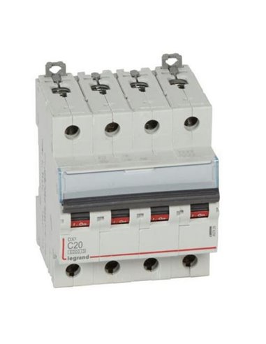 Disjoncteur magnétothermique automatique Legrand DX³ 407929E, tétrapolaire (4P), 20 A, courbe C, 6 kA, 400 V CA