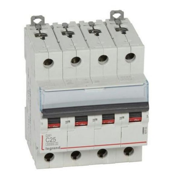 Disjoncteur magnétothermique automatique Legrand DX³ 407930E, tétrapolaire (4P), 25 A, courbe C, 6 kA, 400 V CA