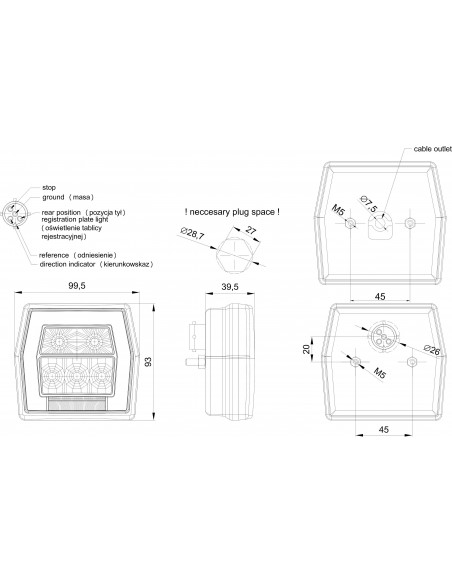 Piloto Trasero LED 4 Funciones Fristom FT-121 Remolque Agrícola con luz de matrícula | LeonLeds Iluminación
