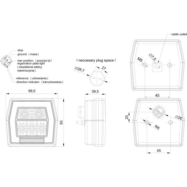 Feu arrière LED 4 fonctions Fristom FT-121 pour remorque agricole avec éclairage de plaque d'immatriculation | LeonLeds Lighting