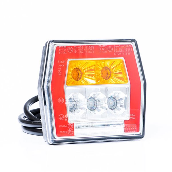 Piloto trasero LED FT-121 T LED con cable 1m, luz de matrícula, 4 funciones 12-36V, E9 11838 S1 R1 L 2a