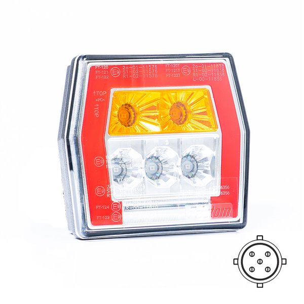 Piloto trasero LED con luz de matrícula FT-121 T LED BAJONET 5 pin, 4 funciones 12-36V, E9 11838 S1 R1 L 2a