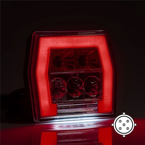 Piloto trasero LED con luz de matrícula FT-121 T LED BAJONET 5 pin, 4 funciones 12-36V, E9 11838 S1 R1 L 2a
