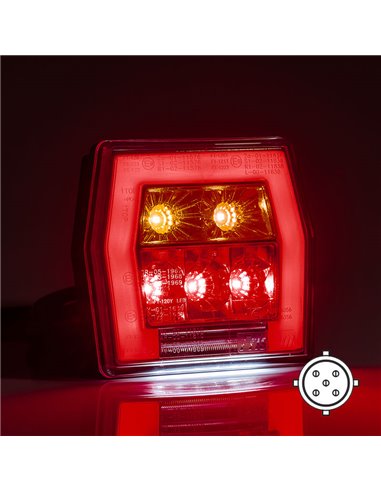 Lanterna traseira LED com luz de placa FT-121 T LED BAJONET 5 pinos, 4 funções 12-36V, E9 11838 S1 R1 L 2a