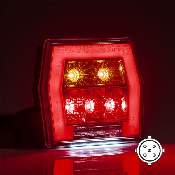 Piloto trasero LED con luz de matrícula FT-121 T LED BAJONET 5 pin, 4 funciones 12-36V, E9 11838 S1 R1 L 2a