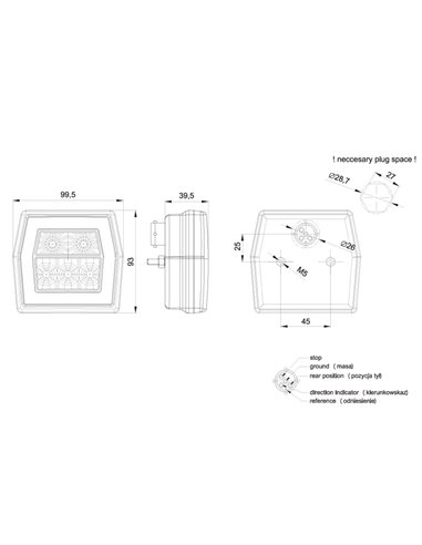 Feu arrière à LED avec éclairage de plaque d'immatriculation FT-121 T LED BAJONET 5 broches, 4 fonctions 12-36V, E9 11838 S1 R1 