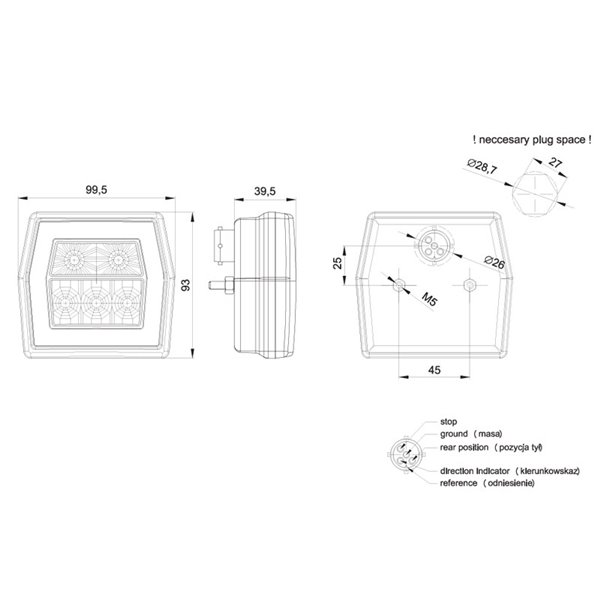 Piloto trasero LED con luz de matrícula FT-121 T LED BAJONET 5 pin, 4 funciones 12-36V, E9 11838 S1 R1 L 2a