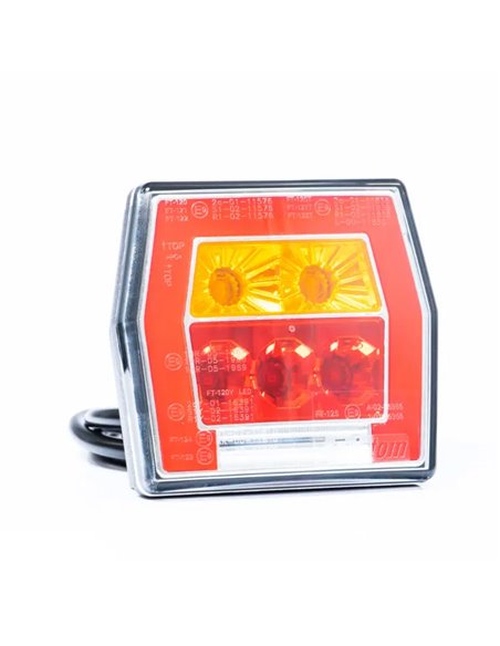 Piloto trasero LED con luz de matrícula FT-122 T cable 1 m, 4 func. 12–36V, E9 S1 R1 L 2a, difusor rojo stop