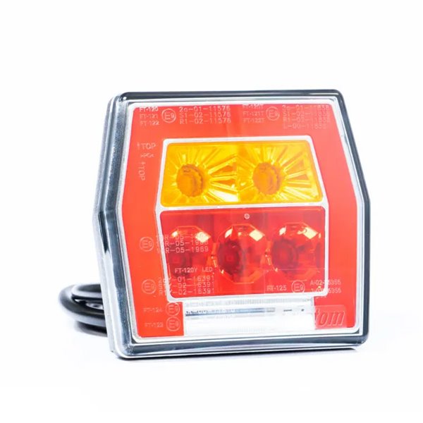 Piloto trasero LED con luz de matrícula FT-122 T cable 1 m, 4 func. 12–36V, E9 S1 R1 L 2a, difusor rojo stop