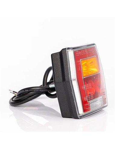 Piloto trasero LED con luz de matrícula FT-122 T cable 1 m, 4 func. 12–36V, E9 S1 R1 L 2a, difusor rojo stop