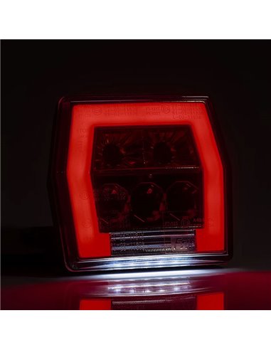 Piloto trasero LED con luz de matrícula FT-122 T cable 1 m, 4 func. 12–36V, E9 S1 R1 L 2a, difusor rojo stop
