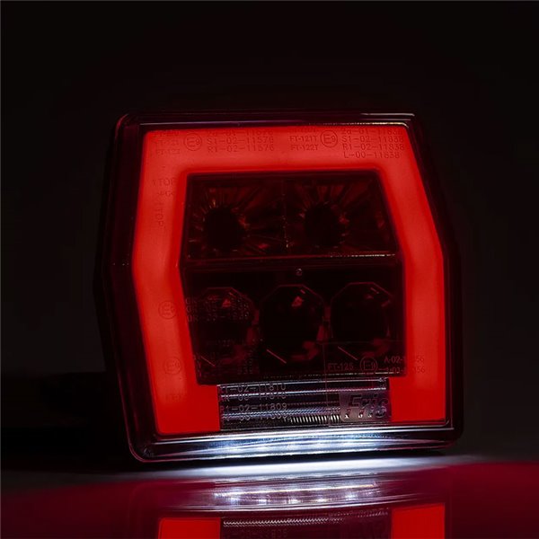 Piloto trasero LED con luz de matrícula FT-122 T cable 1 m, 4 func. 12–36V, E9 S1 R1 L 2a, difusor rojo stop