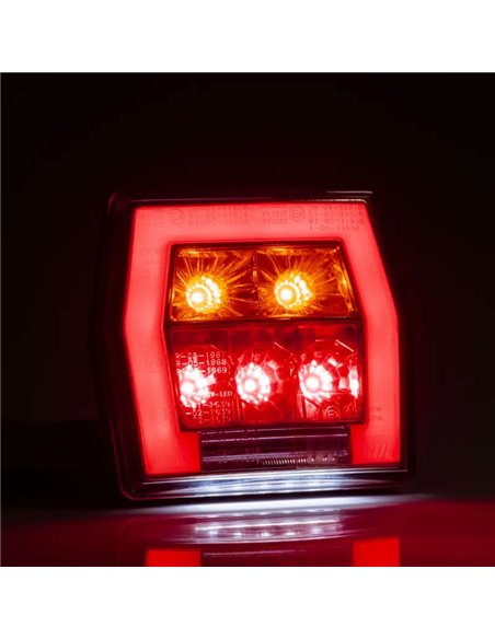Lanterna traseira LED com luz de placa FT-122 Cabo T 1 m, 4 funções 12–36 V, E9 S1 R1 L 2a, difusor de parada vermelho