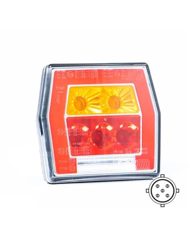 Piloto trasero LED con luz de matrícula FT-122 T BAJONET 5 PIN, 4 func. 12–36V, E9 S1 R1 L 2a, difusor rojo stop