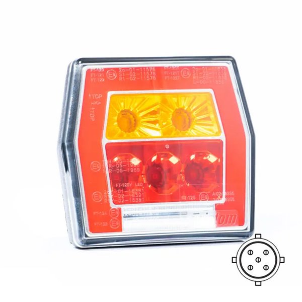 Piloto trasero LED con luz de matrícula FT-122 T BAJONET 5 PIN, 4 func. 12–36V, E9 S1 R1 L 2a, difusor rojo stop