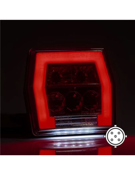 Piloto trasero LED con luz de matrícula FT-122 T BAJONET 5 PIN, 4 func. 12–36V, E9 S1 R1 L 2a, difusor rojo stop