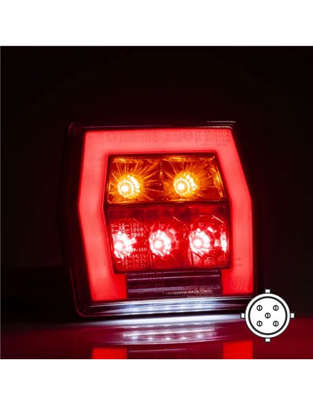Piloto trasero LED con luz de matrícula FT-122 T BAJONET 5 PIN, 4 func. 12–36V, E9 S1 R1 L 2a, difusor rojo stop