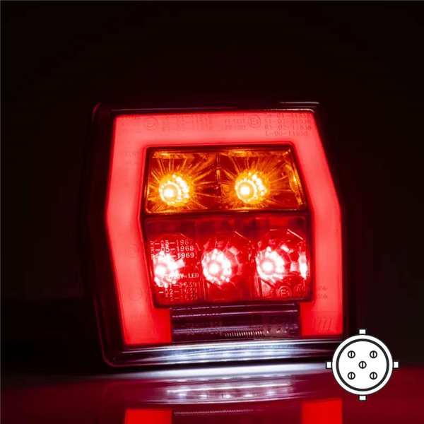 Piloto trasero LED con luz de matrícula FT-122 T BAJONET 5 PIN, 4 func. 12–36V, E9 S1 R1 L 2a, difusor rojo stop