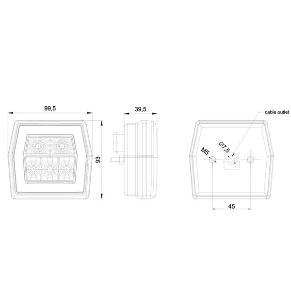 Lanterna traseira LED com luz de placa FT-122 Cabo T 1 m, 4 funções 12–36 V, E9 S1 R1 L 2a, difusor de parada vermelho