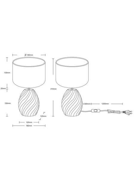 Candeeiro de mesa de cerâmica MELVA, 31 cm, lâmpada excl. 1 x E14, máx. 40 W, preto