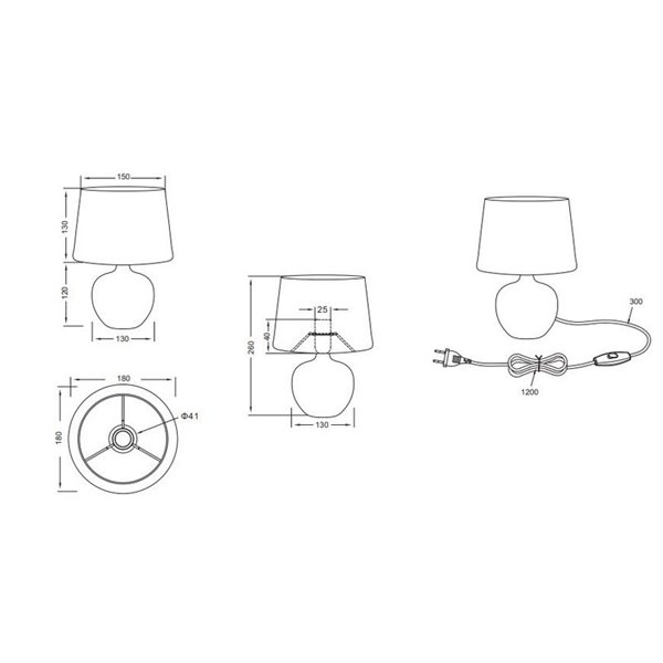 Lampe de table en céramique MELVA, ampoule non incluse:1xE14 max. 40W, IP20 nickel