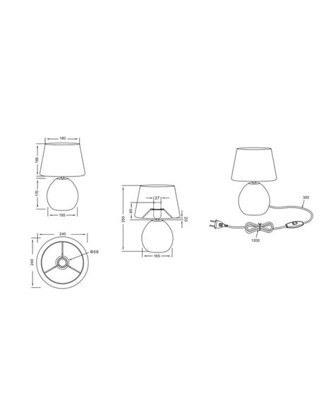 Lampe de table en céramique LUXOR, sans ampoule, 1xE27, max. 60W, IP20, nickel