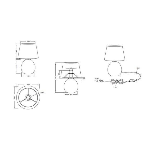 Lámpara cerámica de sobremesa LUXOR bombilla excl. 1x E27 max. 60W IP20 Níquel
