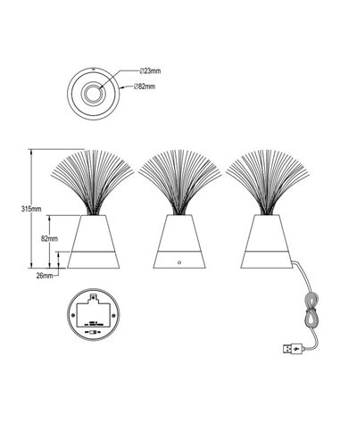 Lámpara de fibra óptica LED decorativa PUNK 0,8W 120lm, 2000K + RGB IP20 Níquel