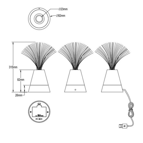 Lámpara de fibra óptica LED decorativa PUNK 0,8W 120lm, 2000K + RGB IP20 Níquel