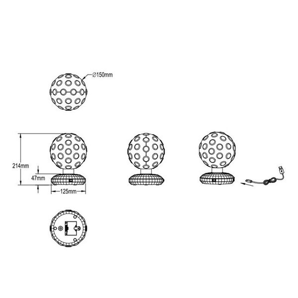 Luminária de mesa LED Ball com 50lm, 3000K + luzes coloridas RGB, IP20 preta