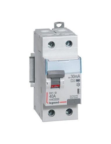 Interruptor diferencial bipolar (2P), 40 A, 30 mA, Legrand DX³-ID 411591, tipo F (HPI), 230 V