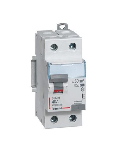 Interruptor diferencial bipolar (2P), 40 A, 30 mA, Legrand DX³-ID 411591, tipo F (HPI), 230 V