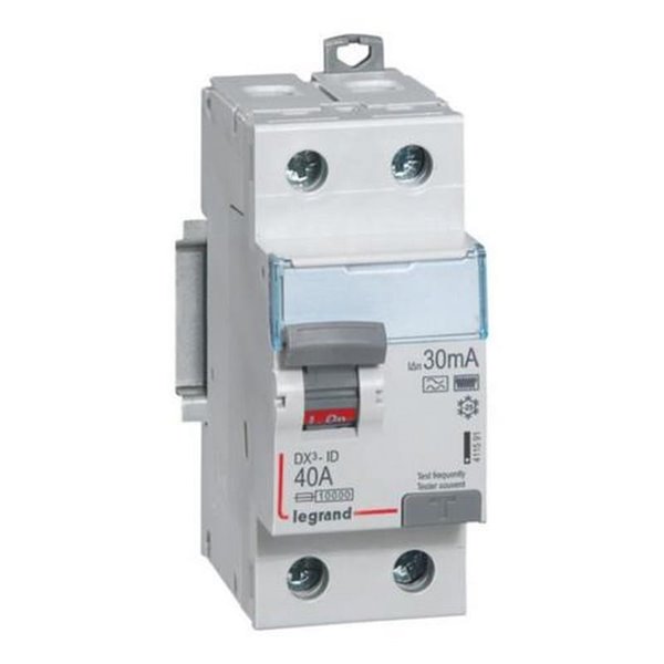 Interrupteur différentiel bipolaire (2P), 40 A, 30 mA, Legrand DX³-ID 411591, type F (HPI), 230 V