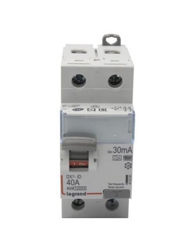Interruptor diferencial bipolar (2P), 40 A, 30 mA, Legrand DX³-ID 411591, tipo F (HPI), 230 V