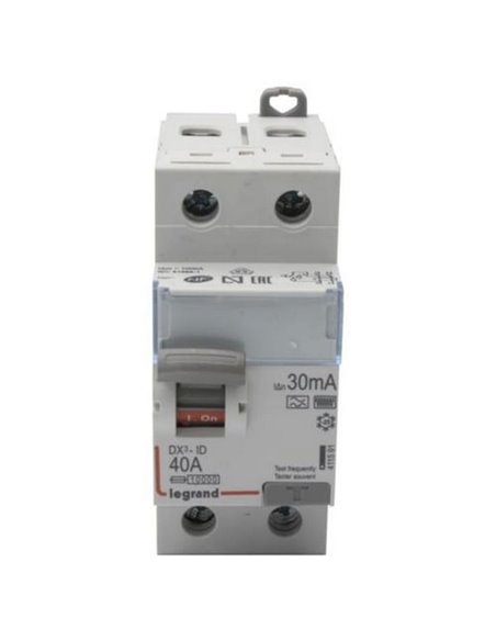 Interrupteur différentiel bipolaire (2P), 40 A, 30 mA, Legrand DX³-ID 411591, type F (HPI), 230 V
