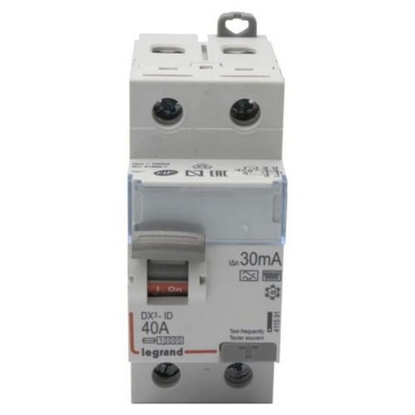 Interruptor diferencial bipolar (2P), 40 A, 30 mA, Legrand DX³-ID 411591, tipo F (HPI), 230 V