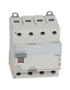 Interruptor diferencial Legrand DX³ 411661E, tetrapolar (4P), 40 A, 30 mA, tipo AC, 400 V