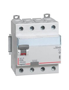 Interruptor diferencial Legrand DX³ tetrapolar (4P), 63 A, 30 mA, tipo AC, 400 V, 411662E