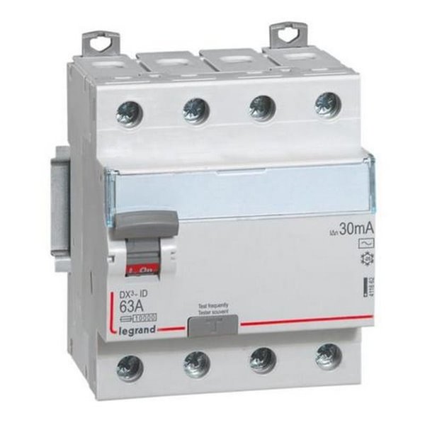 Interruptor diferencial Legrand DX³ tetrapolar (4P), 63 A, 30 mA, tipo AC, 400 V, 411662E