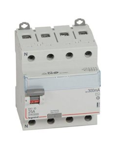 Interruptor diferencial 4P 25 A 300 mA tipo AC Legrand DX³, 400 V, 4 módulos DIN, 411664E