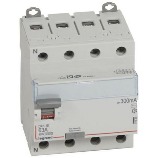 Interruptor diferencial Legrand DX³-ID 411666E, tetrapolar (4P), 63 A, 300 mA, tipo AC, 400 V