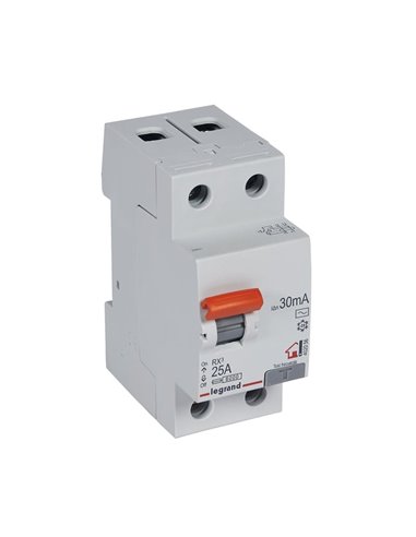 Interruptor diferencial vivienda Legrand RX³ 402056, bipolar (2P), 25 A, 30 mA, tipo AC, 230 V