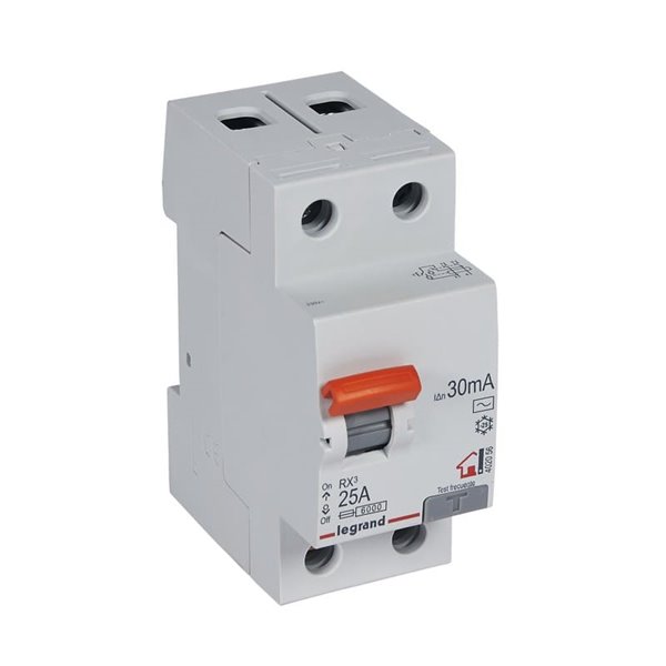 Interruptor de corrente residual residencial Legrand RX³ 402056, bipolar (2P), 25 A, 30 mA, tipo CA, 230 V