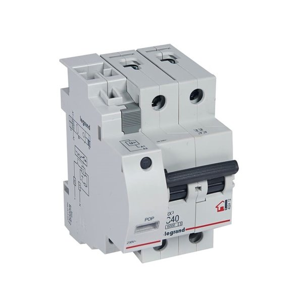 Protection POP domestique Legrand RX³ 402412, bipolaire (2P), 40 A, 230 V, courbe C, 3 modules DIN