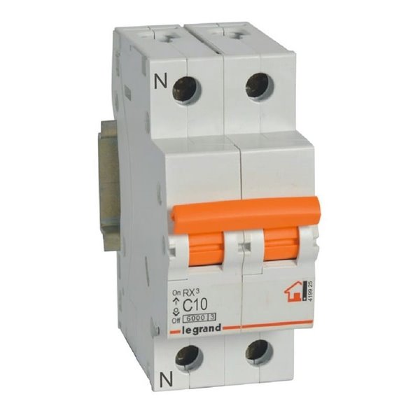 Magnetotérmico Legrand RX³ 419925E, 1P+N, 10 A, curva C, 6 kA, 2 módulos DIN