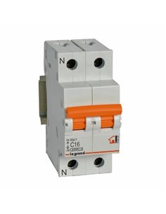 Magnetotérmico vivienda Legrand RX³ 419926, unipolar + neutro (1P+N), 16 A, curva C, 230 V, 6 kA, 2 módulos DIN