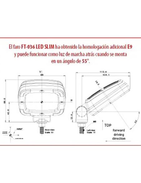 Luz de trabalho LED AR FT-036 LED SLIM 12–36 V 1400 Lm | Ultrafina | R10 com aprovação AR E9 | Cabo de 1,5 m