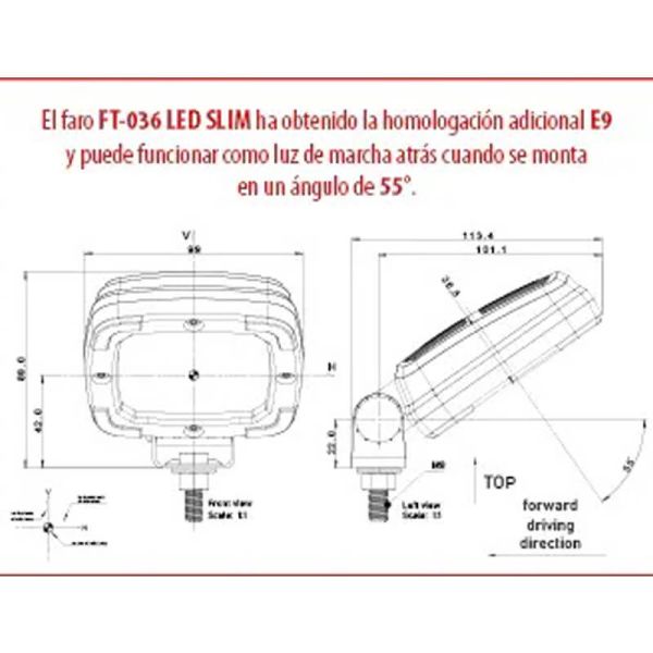 AR Faro LED de trabajo FT-036 LED SLIM 12–36V 1400Lm | Ultrafino | Homologado R10 AR E9 | Cable 1,5 m