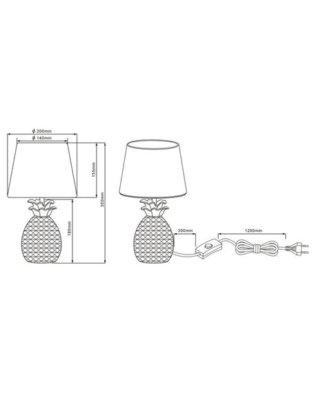 Lampe à poser Ananas Or et Noir 1XE14